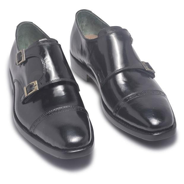 Men Black Monk Strap Genuine Leather Shoes - Leather Skin Shop