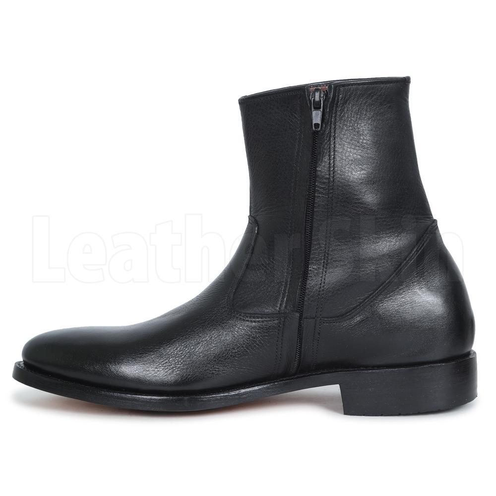 Men Black Zipper Ankle Genuine Leather 