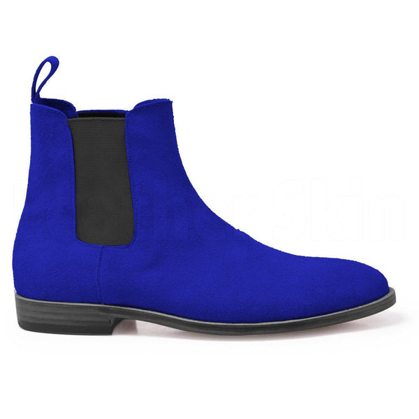 Men Blue Chelsea Suede Ankle Leather Boots - Leather Skin Shop