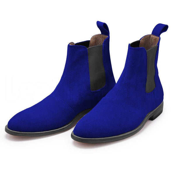 Men Blue Chelsea Suede Ankle Leather Boots - Leather Skin Shop