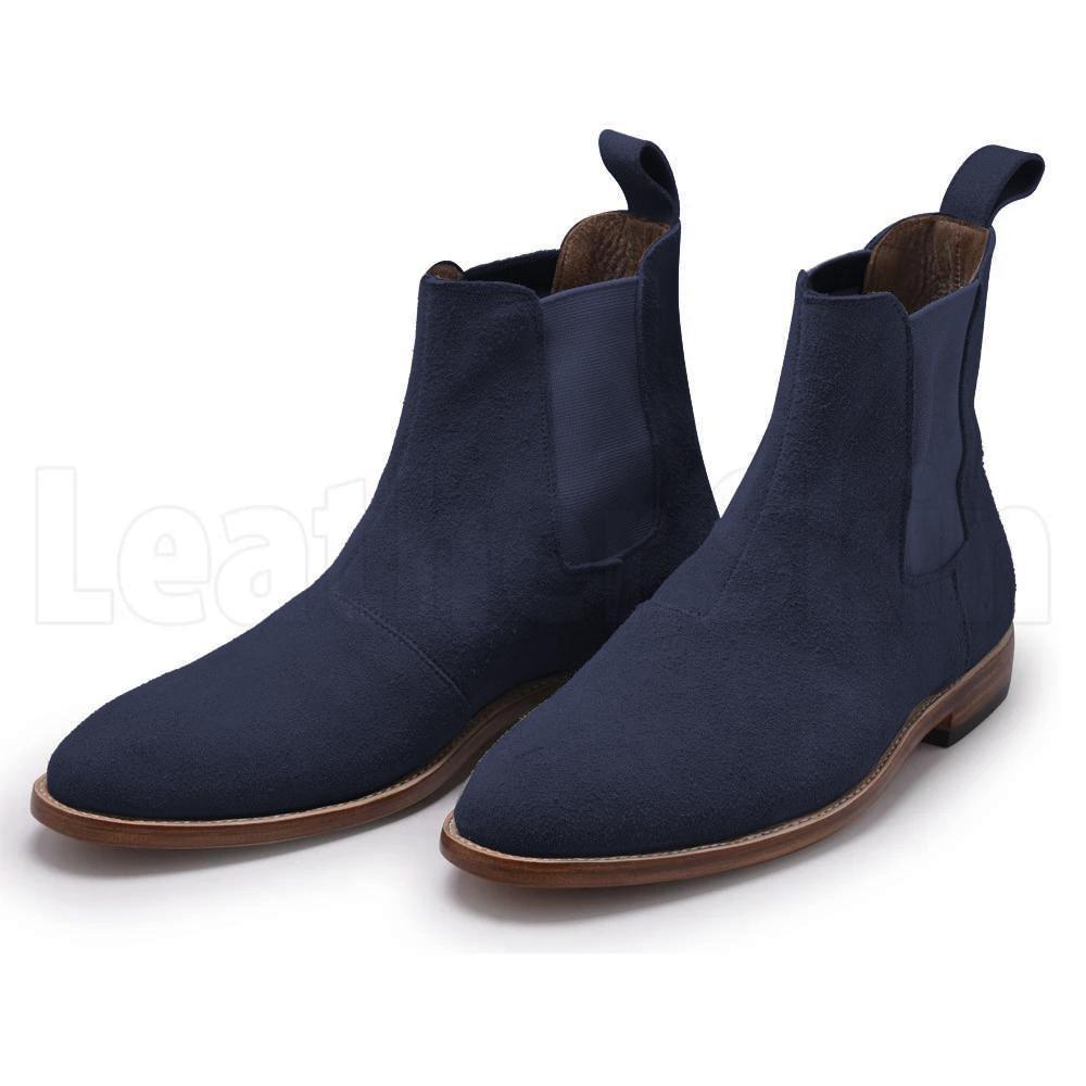 Men Blue Chelsea Suede Leather Boots with Brown Outsole - Leather Skin Shop