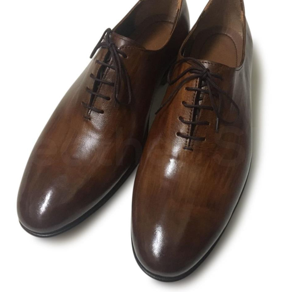 Men Light Brown Black Laces Genuine Leather Shoes - Leather Skin Shop