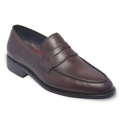 Men Brown Penny Loafer Slip-On Genuine Leather Shoes - Leather Skin Shop