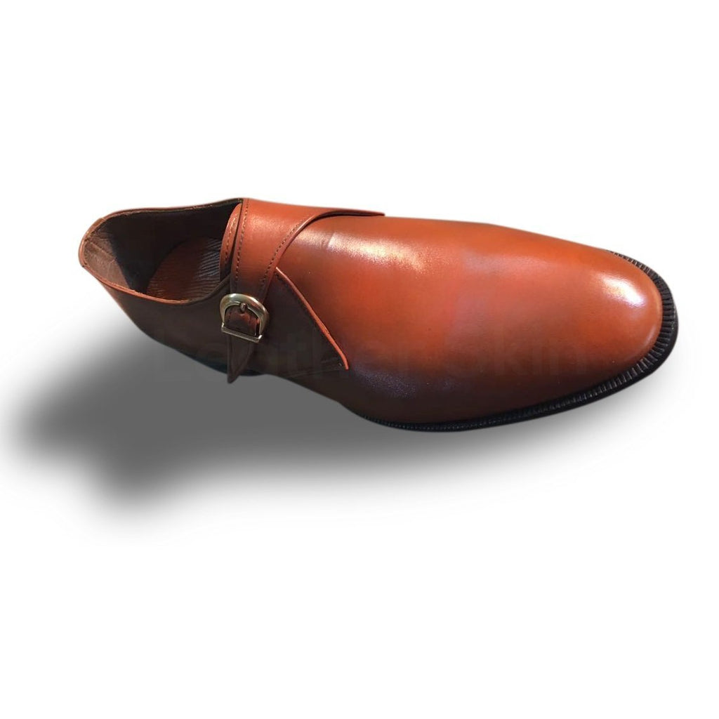 Men Brown Single Monk Genuine Leather Shoes - Leather Skin Shop