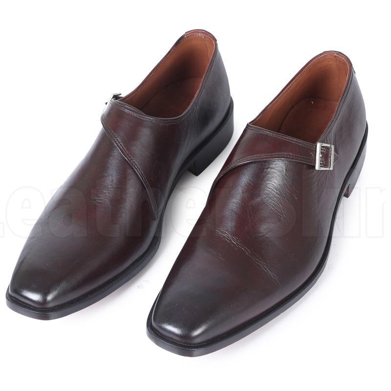 Men Brown Single Monk Handmade Genuine 