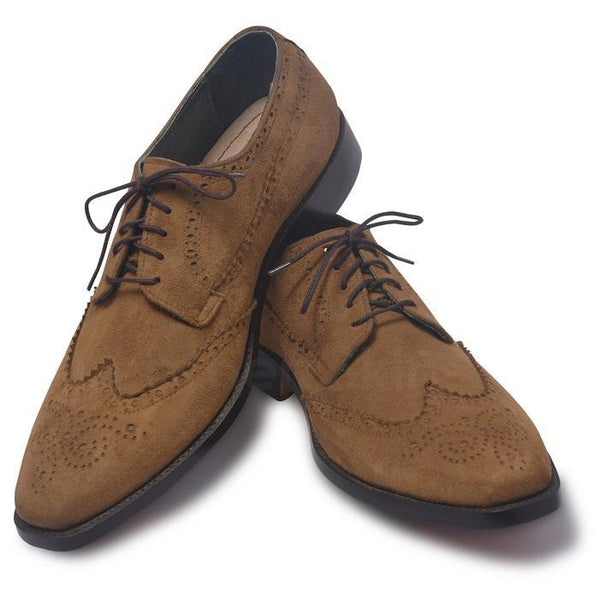 Men Brown Suede Leather Shoes with Laces - Leather Skin Shop