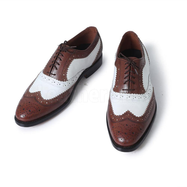 blue and white wingtip shoes