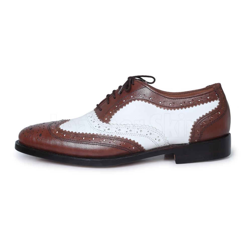 Men Brown White Two Tone Oxford Brogue 