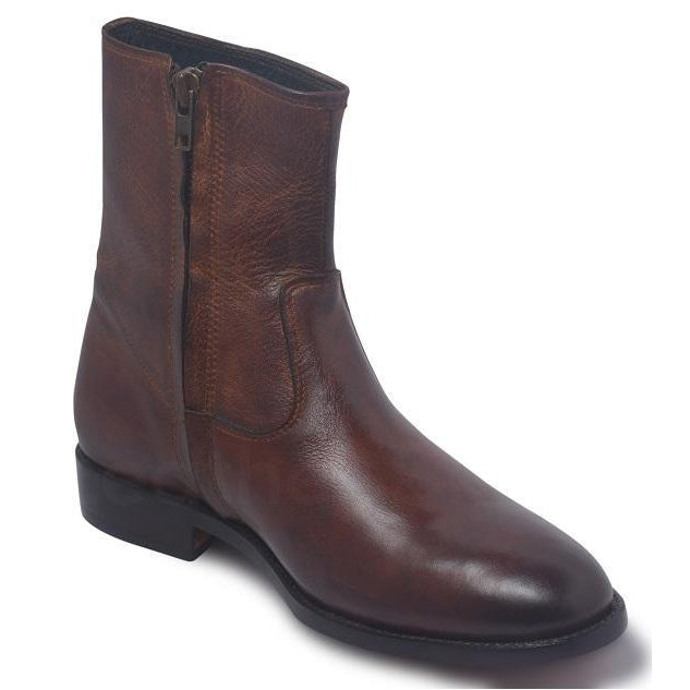 Men Brown Zipper Ankle Genuine Leather 