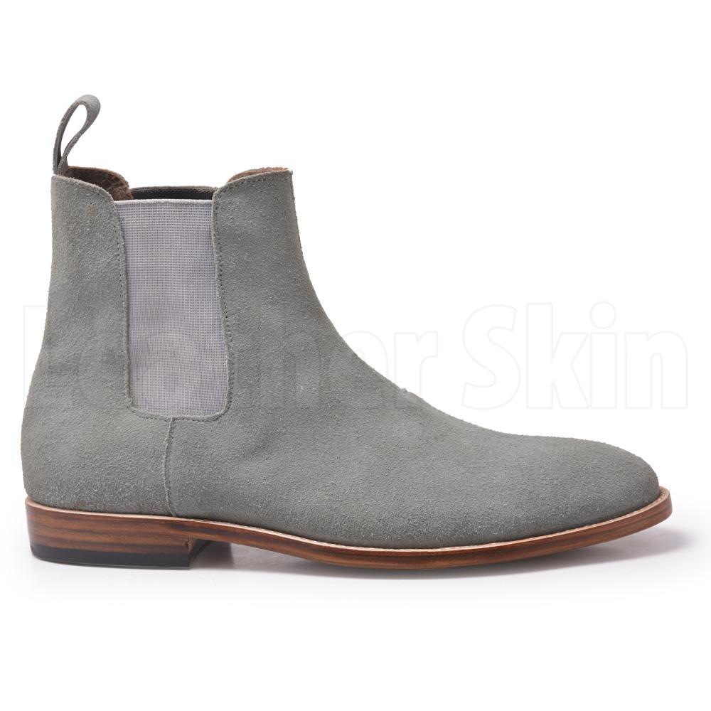 Men Gray Grey Chelsea Suede Leather Boots - Leather Skin Shop