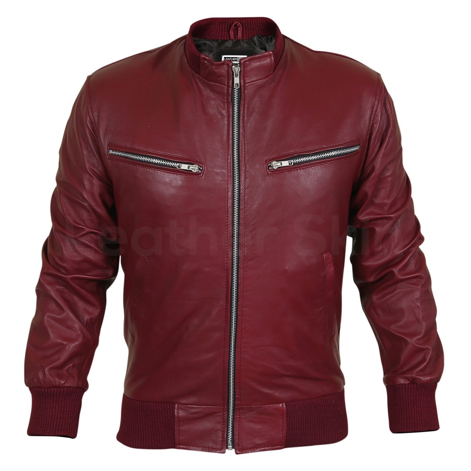 Men Maroon Zipper Leather Jacket – Leather Skin Shop - Leather