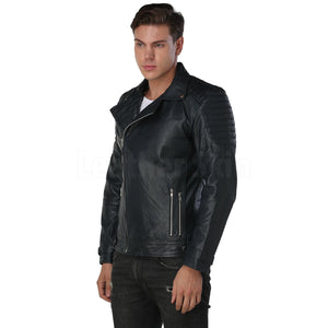 Men Navy Blue Biker Leather Jacket - Leather Skin Shop