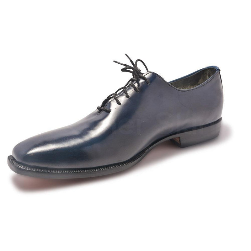 Men Navy Blue Genuine Leather Shoes with Black Laces - Leather Skin Shop