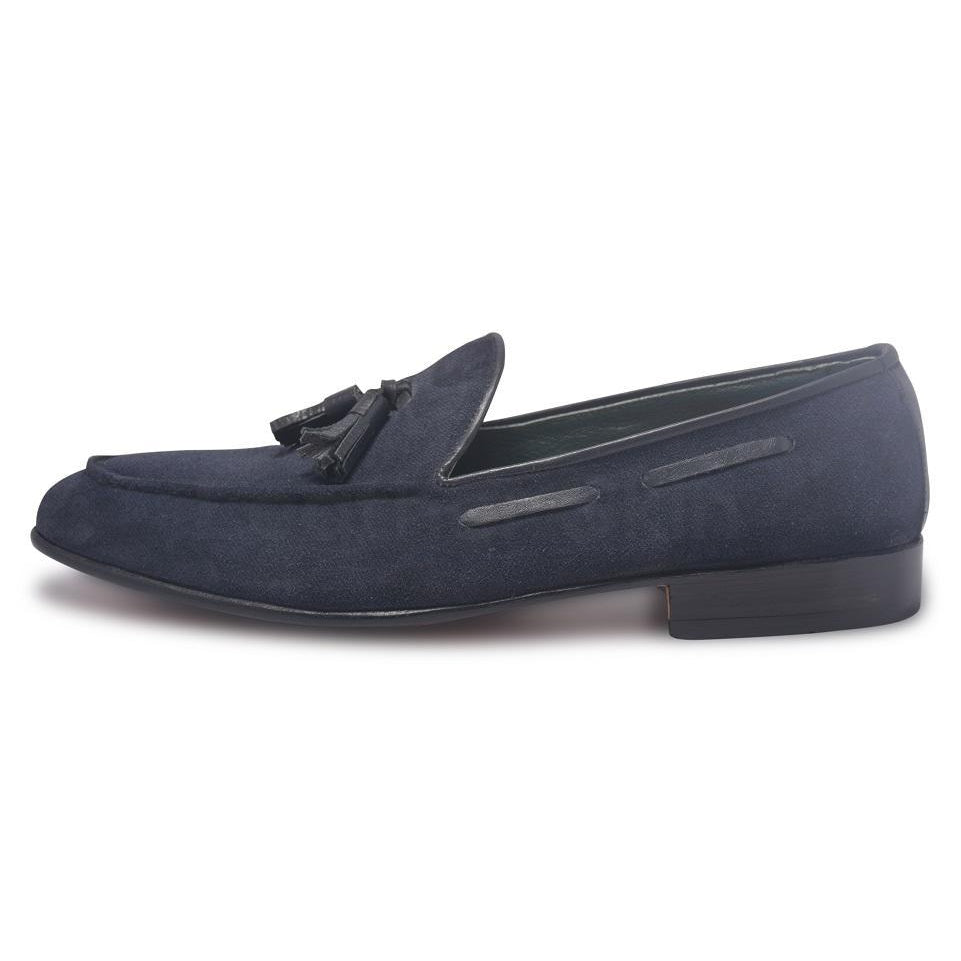 Men Blue Loafer Tassel Suede Leather Shoes - Leather Skin Shop