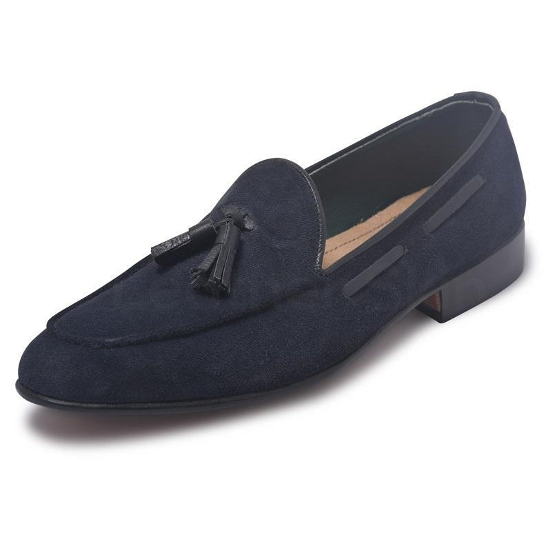 Men Blue Loafer Tassel Suede Leather Shoes - Leather Skin Shop