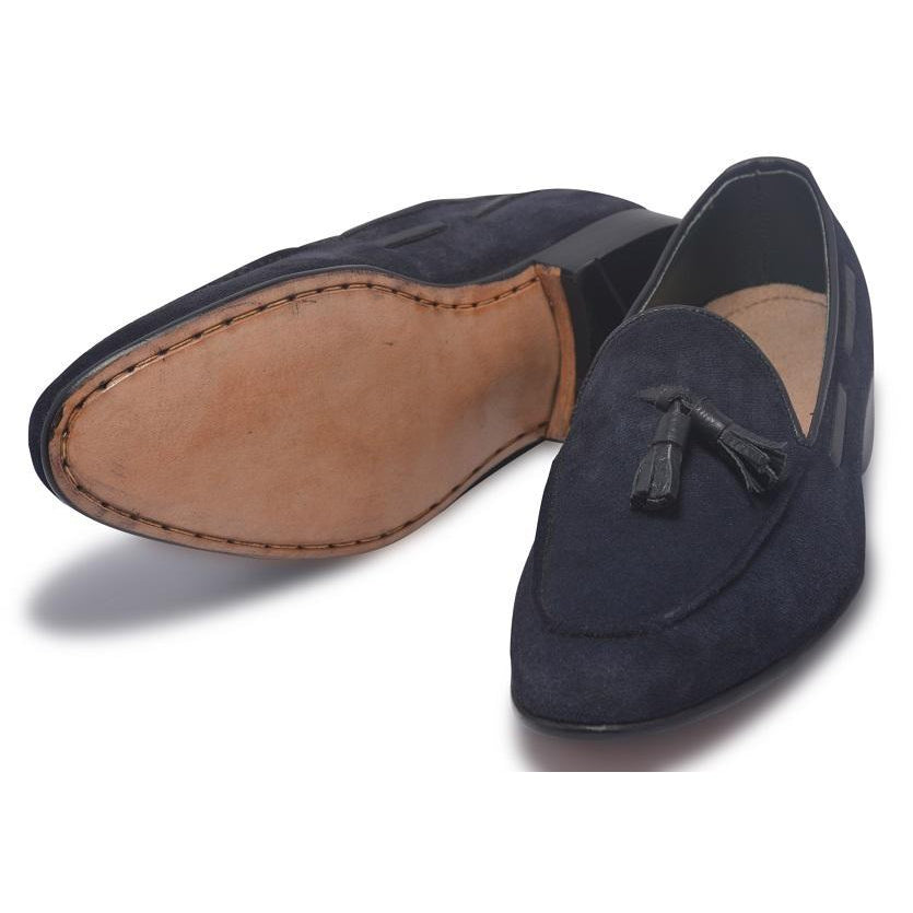 Men Blue Loafer Tassel Suede Leather Shoes - Skin Shop