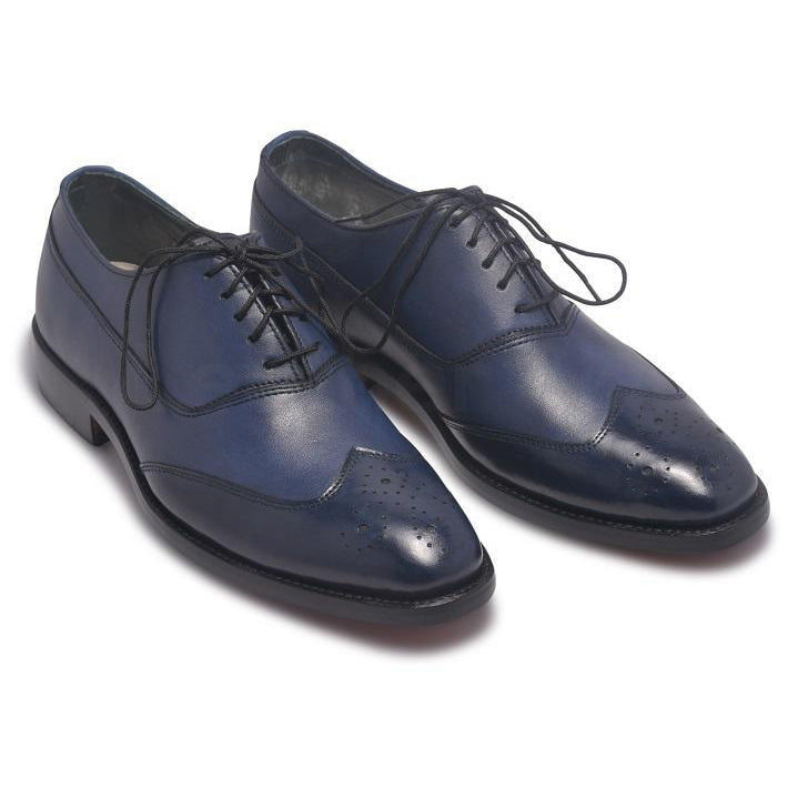 Men Oxford Blue Two-Tone Leather Shoes with Brogue Wingtip - Leather ...