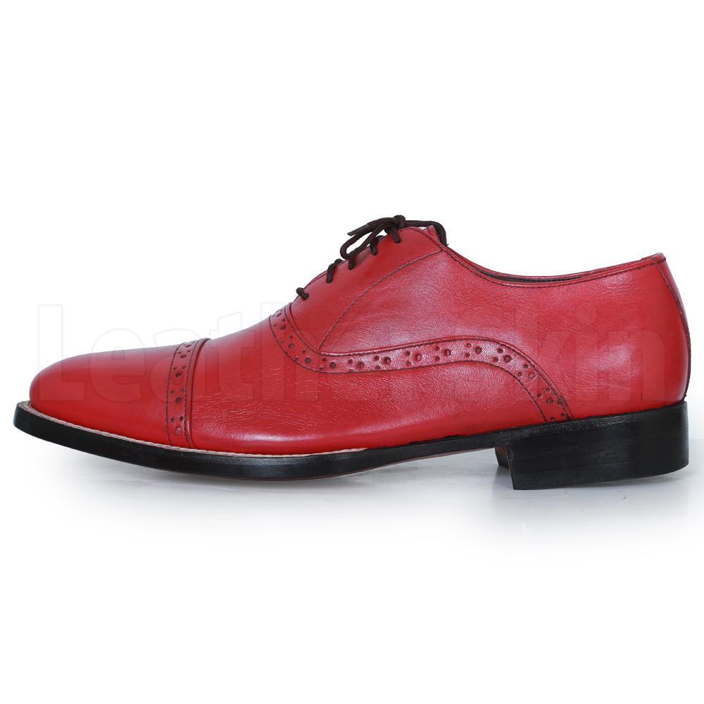 Men Red Black Laces Genuine Leather Shoes - Leather Skin Shop