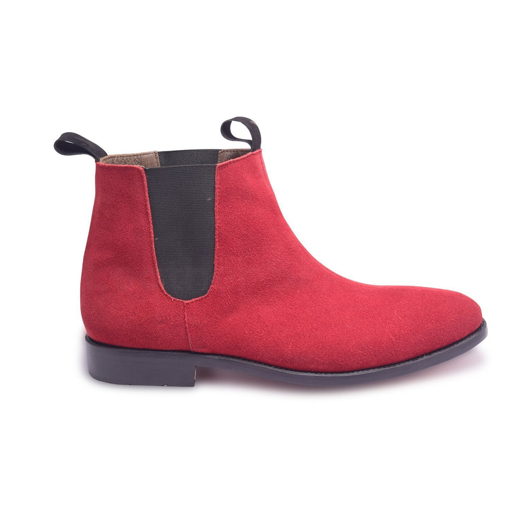 Men Red Chelsea Suede Leather Boots 