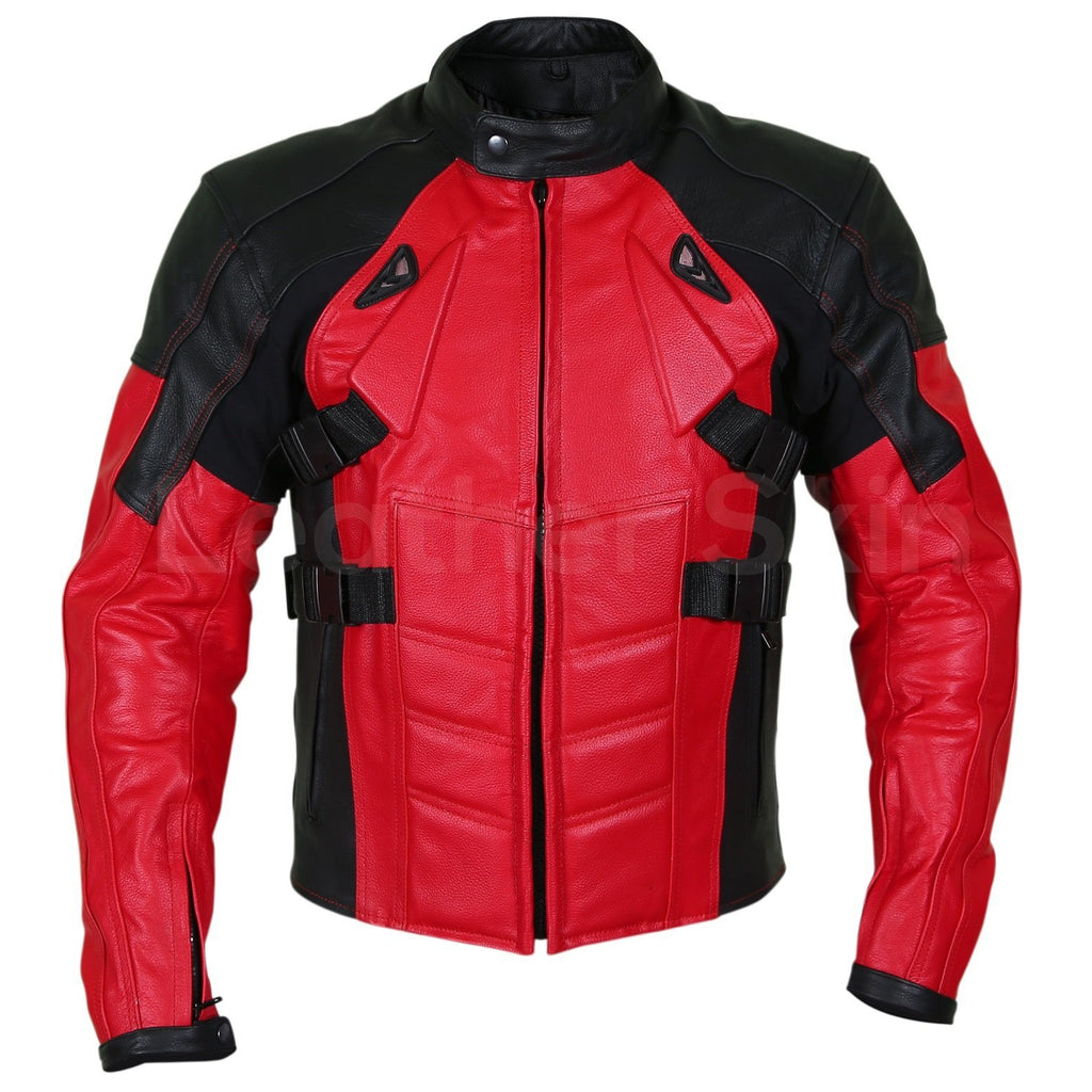Men Red Motorcycle Padded Genuine Cow Leather Jacket – Leather Skin Shop