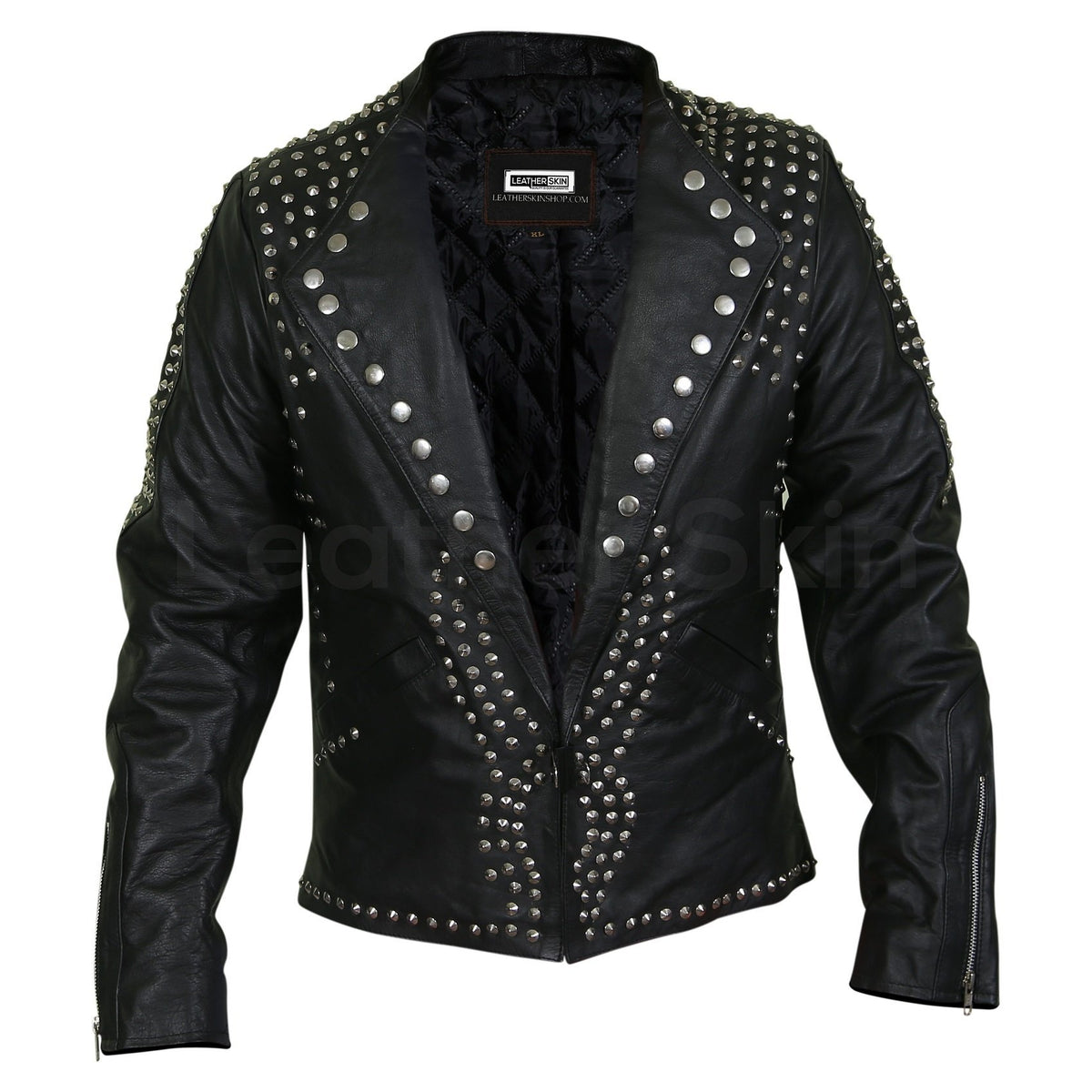 Men Leather Jacket with Cone Spikes Stud on Shoulder | Jackets for Men ...