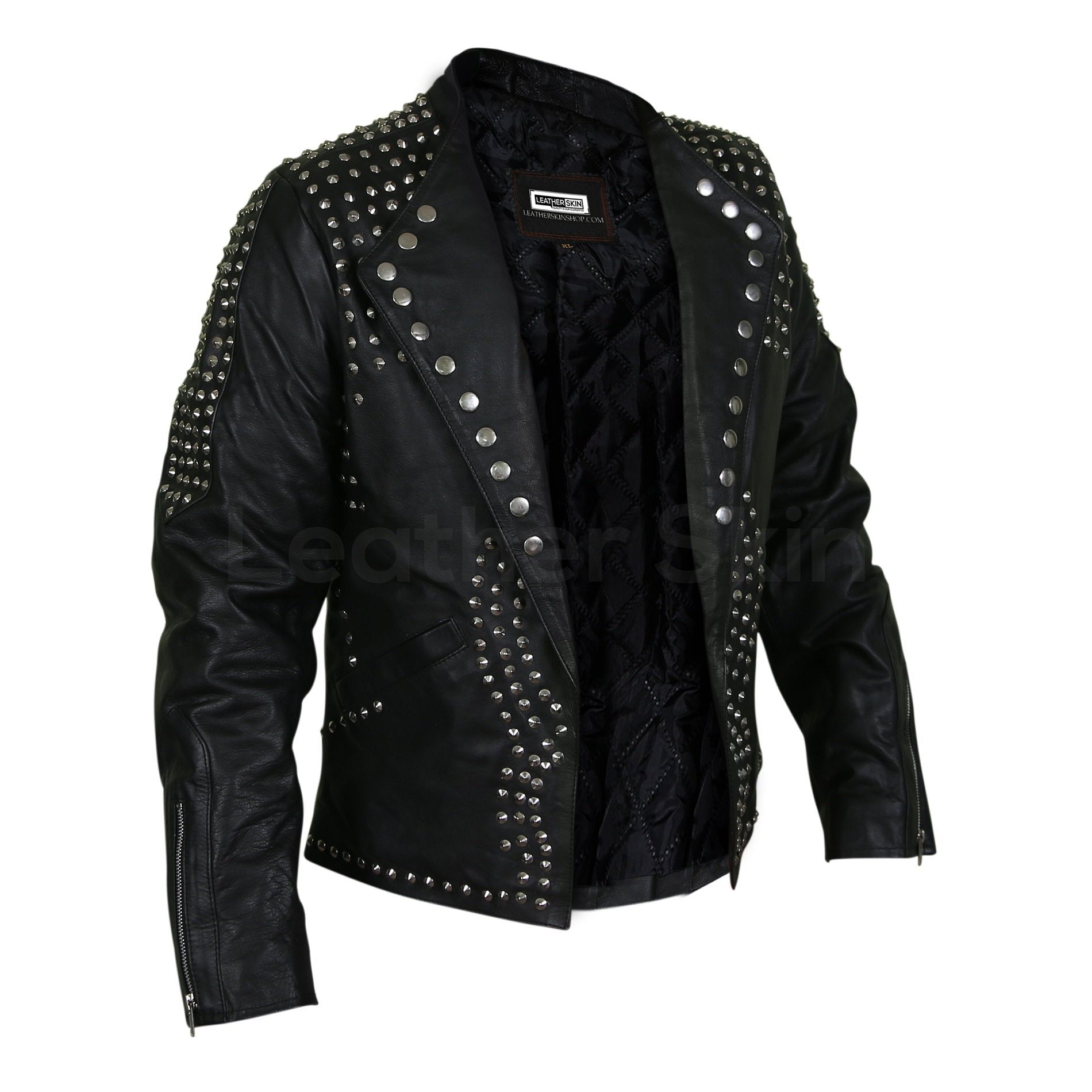 Men Leather Jacket with Cone Spikes Stud on Shoulder | Jackets for Men ...