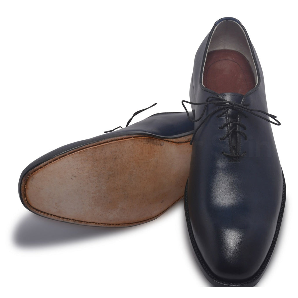 Men Two Tone Blue Leather Shoes with black laces - Leather Skin Shop