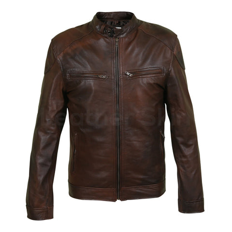 Men Two Tone Brown Biker Motorcycle Leather Jacket