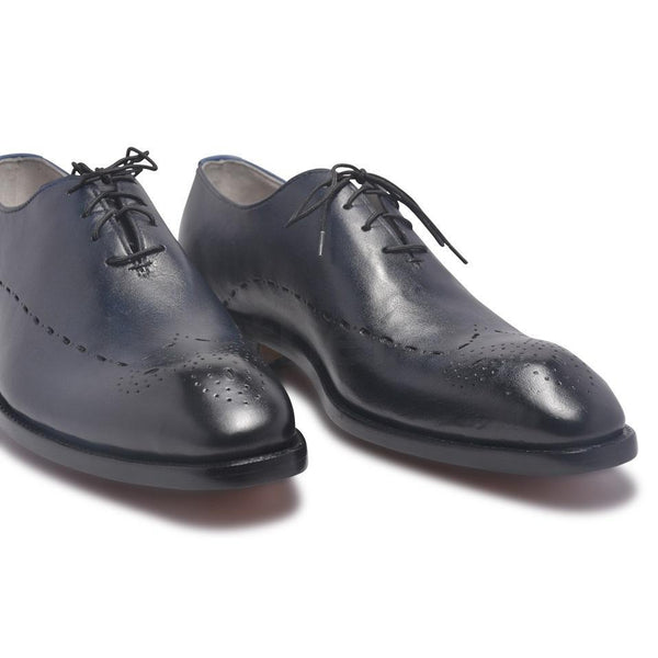 Men Two Tone Navy Blue Brogue Leather Shoes with Laces - Leather Skin Shop