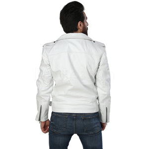 Men White Biker Leather Jacket - Leather Skin Shop