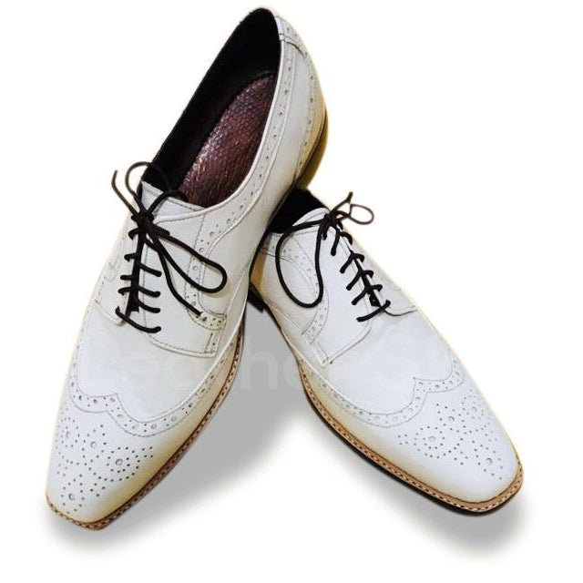 Men White Brogue Handmade Genuine 