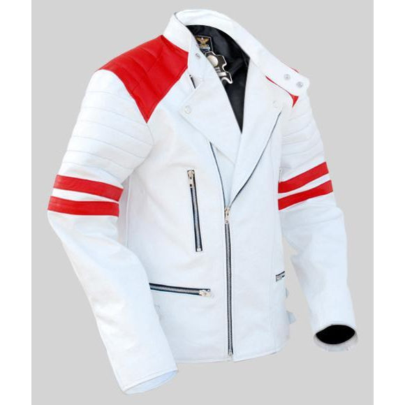 Red jacket white on sale stripes