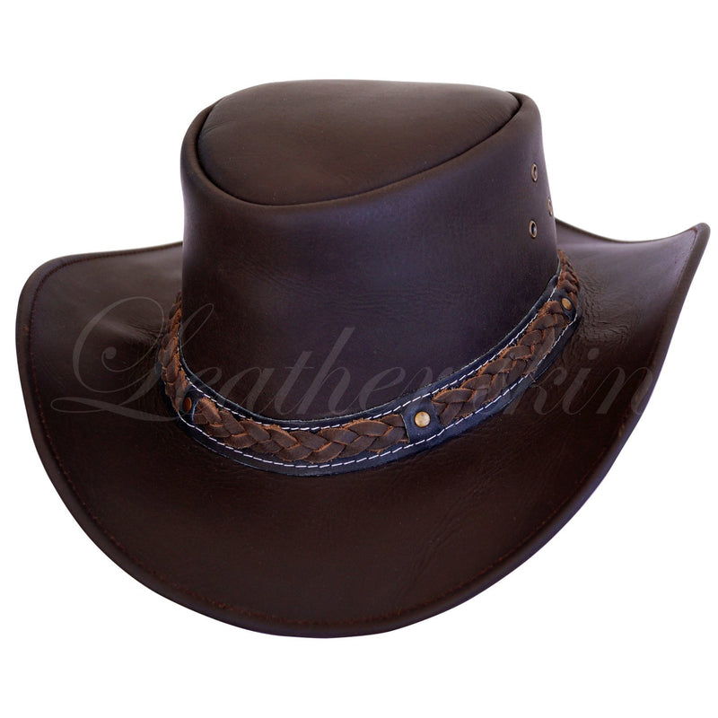 Men Handmade Dark Brown Hat Aussie Bush Cowboy Western Outback Leather ...