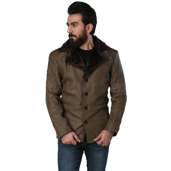 Men’s Army Green Leather Coat - Leather Skin Shop