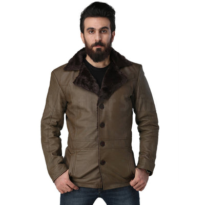 Men’s Army Green Leather Coat - Leather Skin Shop