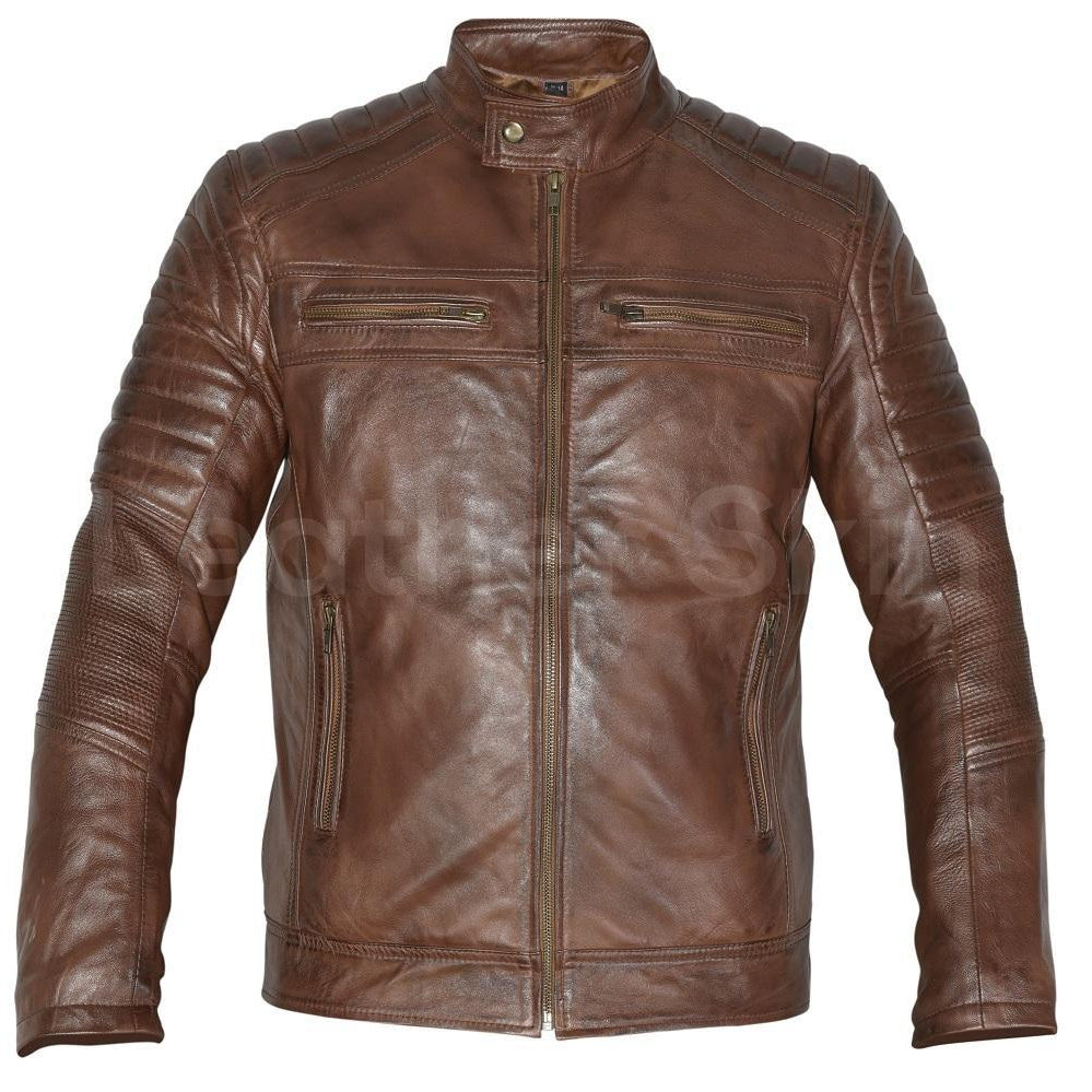Mens Biker Vintage Motorcycle Cafe Racer Distressed Brown Real Leather ...