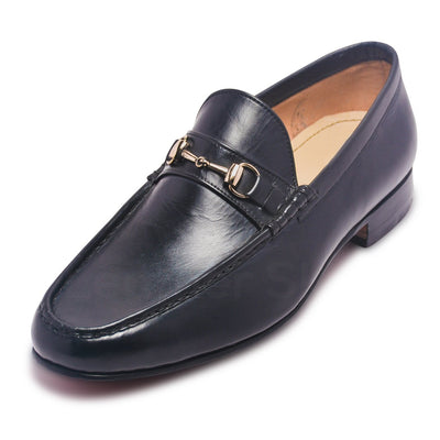 Mens Black Bit Loafers Shoes with Gold Metal Decoration - Leather Skin Shop