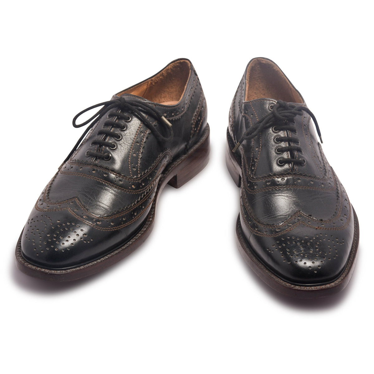 Mens Black Oxford Wingtip Brogue Shoes with Brown stitching - Leather ...