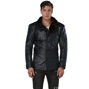 Men's Navy Blue Leather Coat - Leather Skin Shop