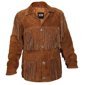 Tawny Suede Leather Jacket with Fringes - Leather Skin Shop