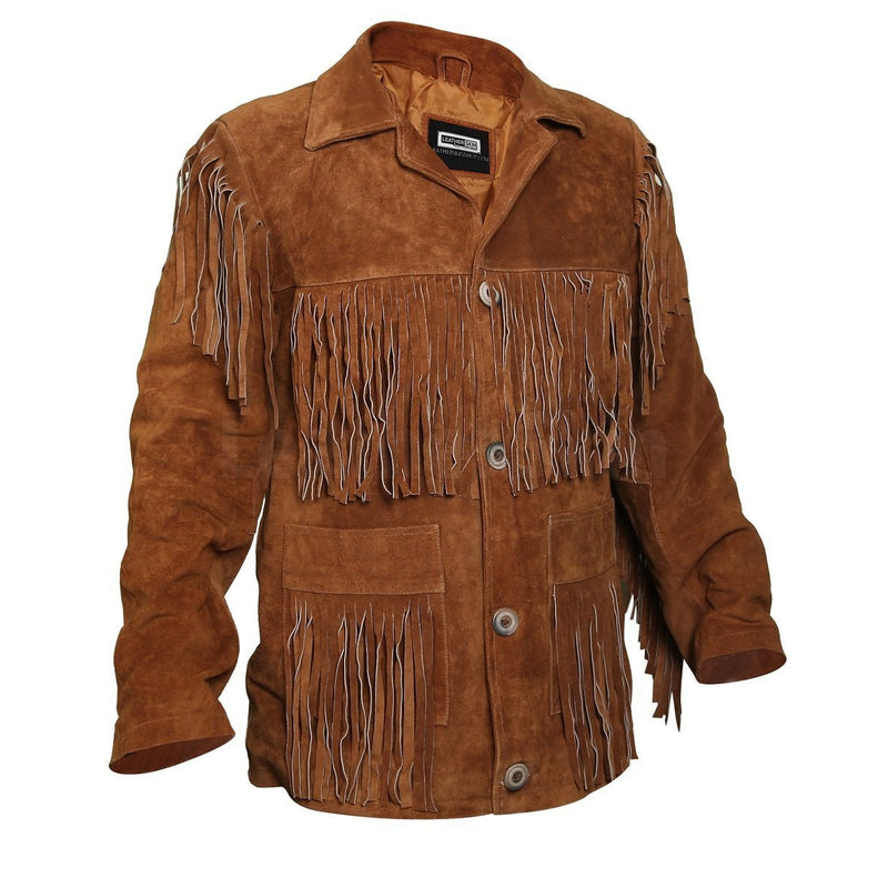Tawny Suede Leather Jacket with Fringes - Leather Skin Shop