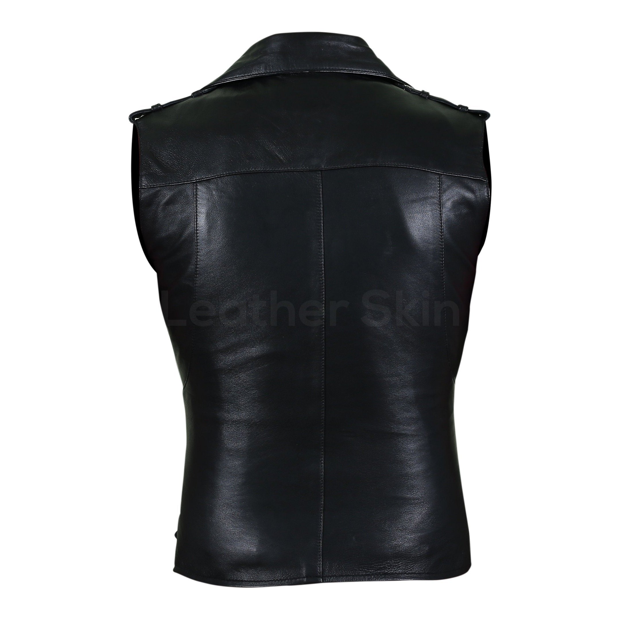 Women Black Belted Motorcycle Leather Vest with Silver Zippers ...