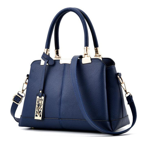 Women Blue Tote Messenger Cross-body Faux-Leather Handbag with Patchwo ...