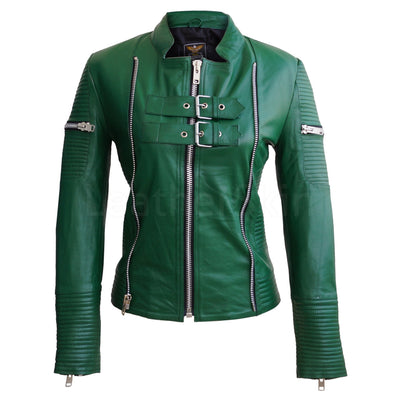 Women Green Sheep Skin Rib Quilted Genuine Leather Jacket - Leather ...
