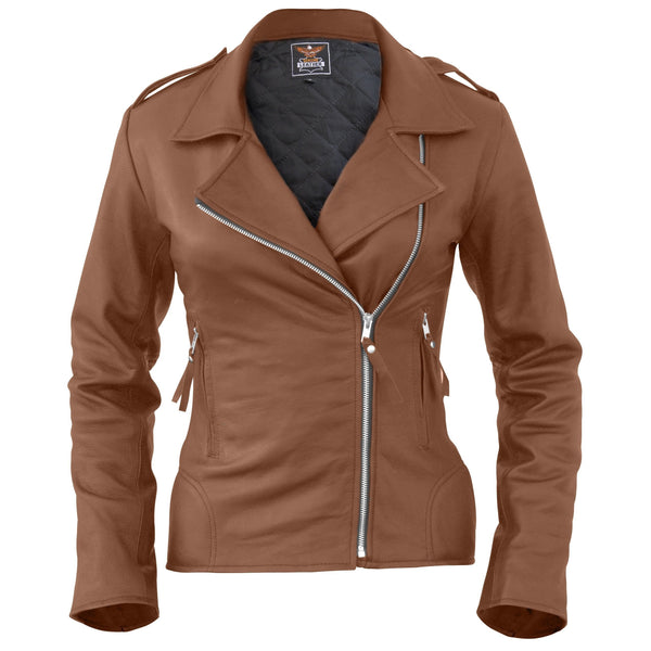 Leather Skin Women Brown Brando Synthetic Leather Jacket - Leather Skin ...