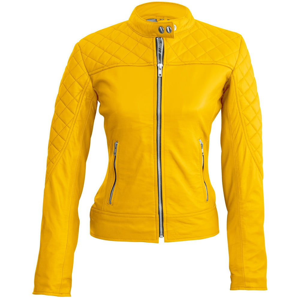 Leather Skin Women Yellow Quilted Genuine Leather Jacket - Leather Skin ...