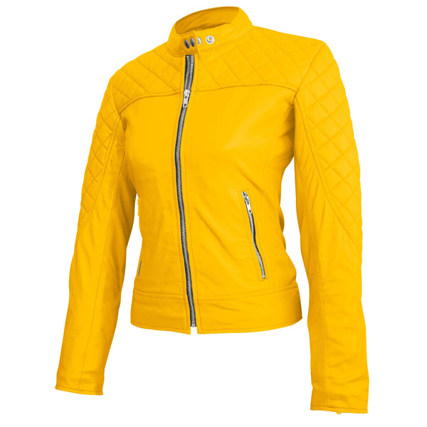 Leather Skin Women Yellow Quilted Genuine Leather Jacket - Leather Skin ...