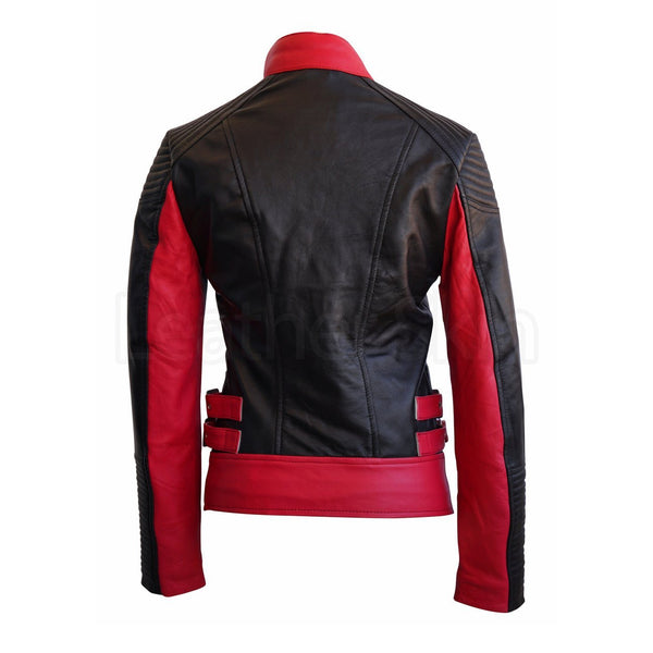 Leather Skin Women Black Pink Stripes Brando Genuine Leather Jacket ...