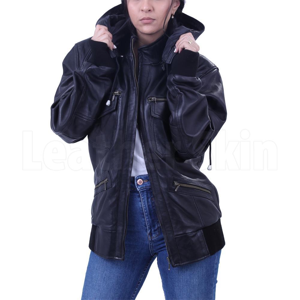 Black Hooded Leather Jacket