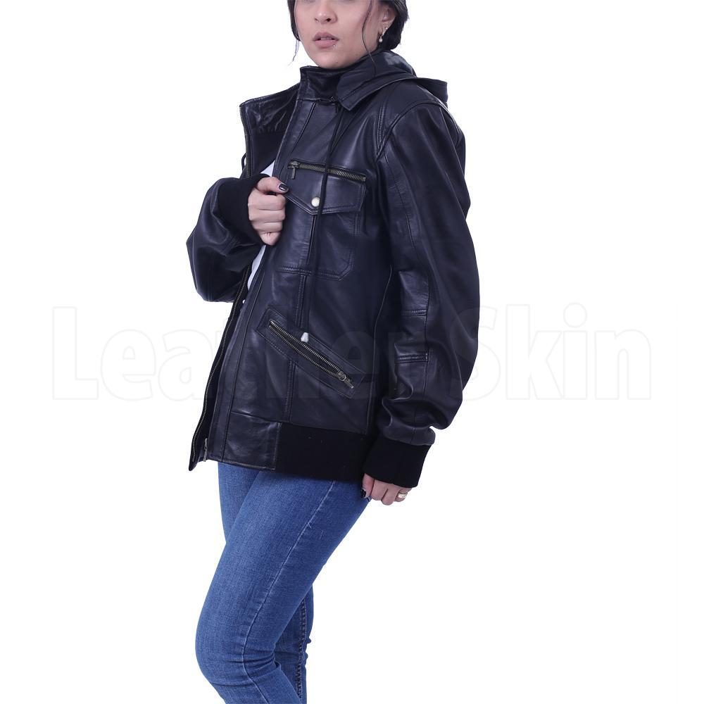 Black Hooded Leather Jacket